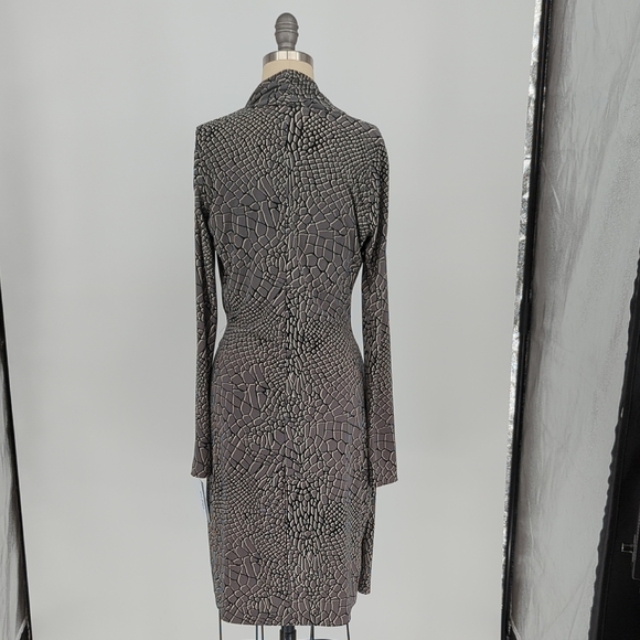 00743 Kamali Kulture Snakeskin Print Knit Faux Wrap Dress Gray Size Small office - Picture 2 of 6
